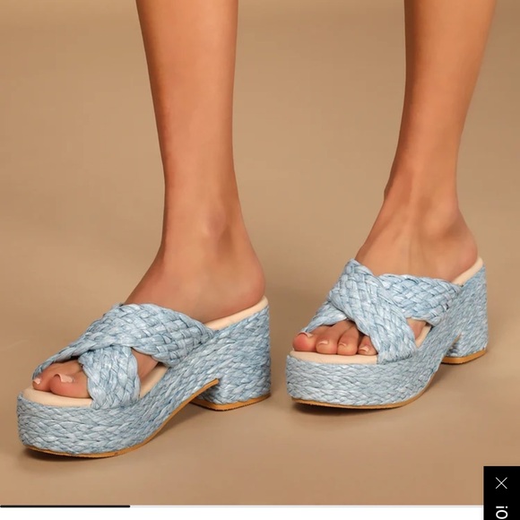 Reflection Blue Raffia Platform Slide Sandals - Picture 2 of 5